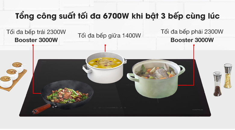 Công suất - Bếp từ 3 vùng nấu Hafele HC-I773D (536.01.905) Công suất - Bếp từ 3 vùng nấu Hafele HC-I773D (536.01.905)
