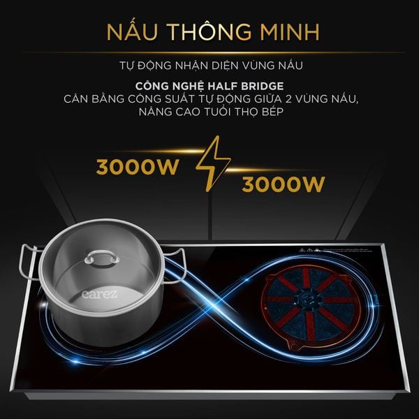 Bếp từ có 2 vùng nấu công suất lớn Bếp từ