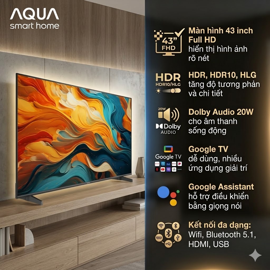 Google Tivi Aqua FHD 43 inch AQT43K85FFX