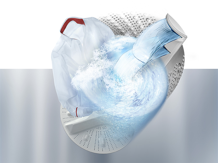 Máy giặt Hitachi 10,5kg LTL H0MVW0T GG sử dụng công nghệ thác nước đôi làm sạch quần áo hiệu quả 