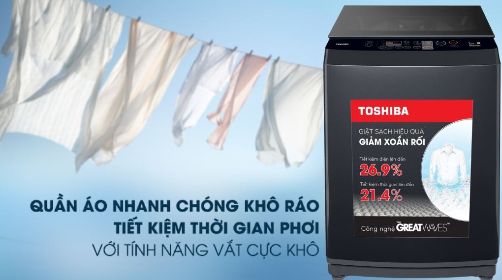 Máy giặt Toshiba Inverter 9.0 kg AW-DK1000FV(KK) - Chế độ vắt cực khô