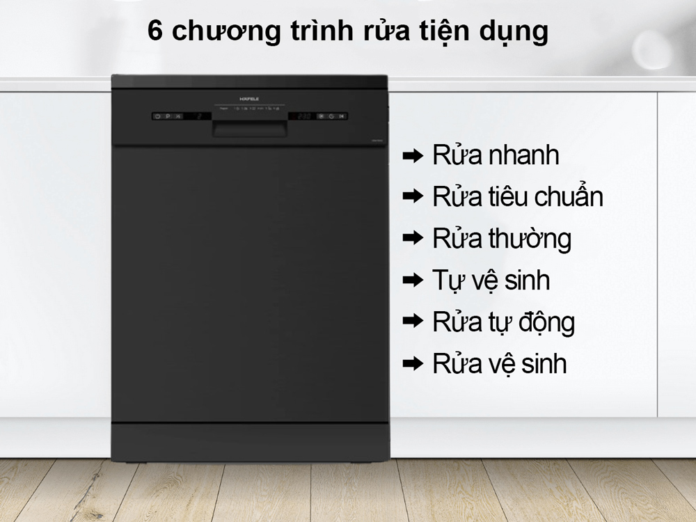 6 chương trình rửa máy rửa chén Hafele HDW-F601B/535.29.670