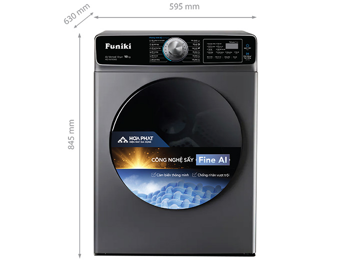 Kích thước của máy sấy thông hơi Funiki 10kg HD V6100AG