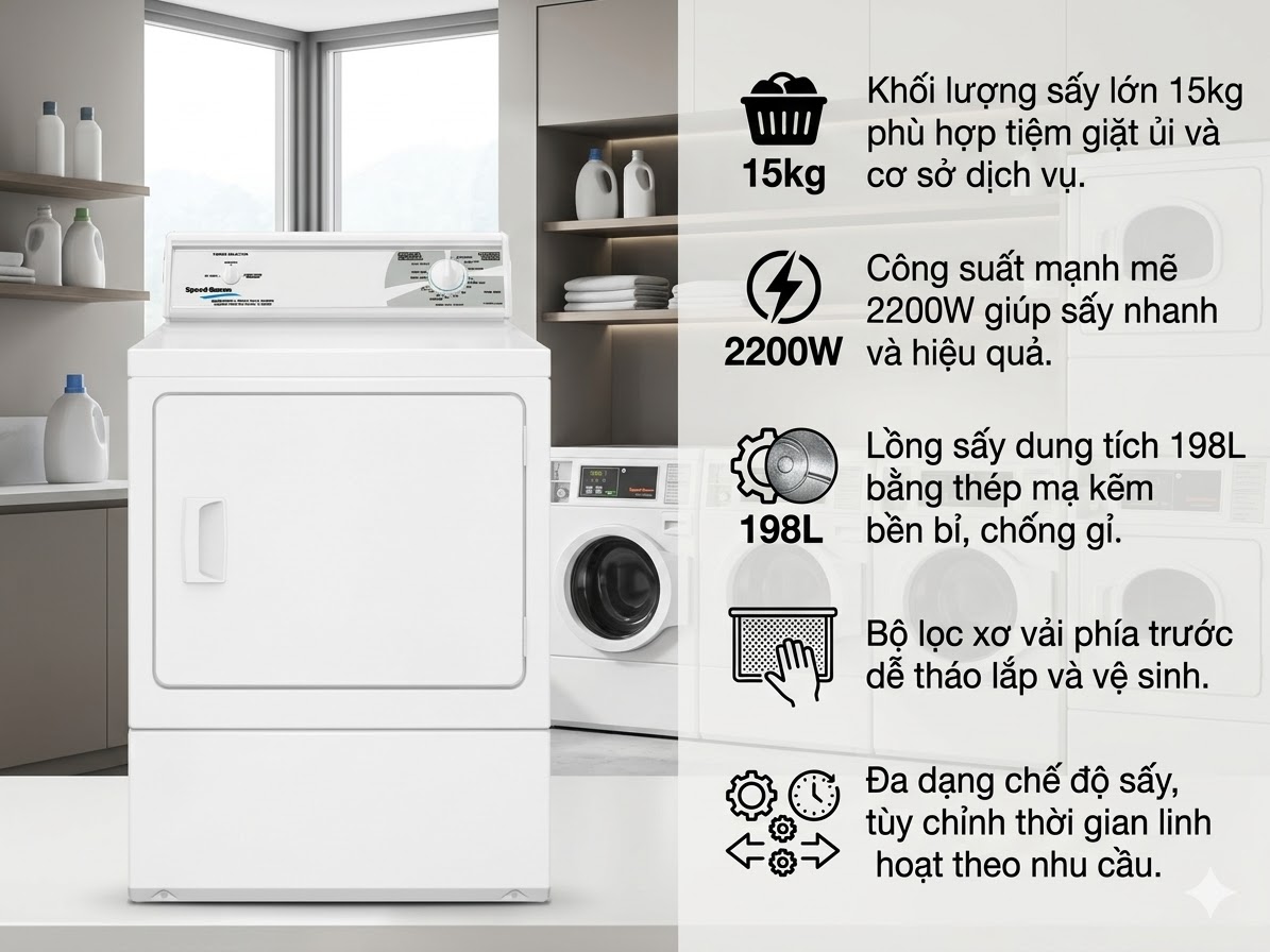 Máy sấy thương mại cửa trước Speed Queen 15kg LDE3TRGS461NW22