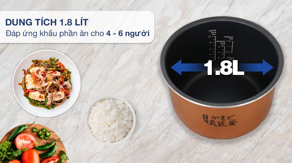 Nồi cơm điện tử Toshiba 1.8 lít RC-18DR5UVN(W) - Dung tích