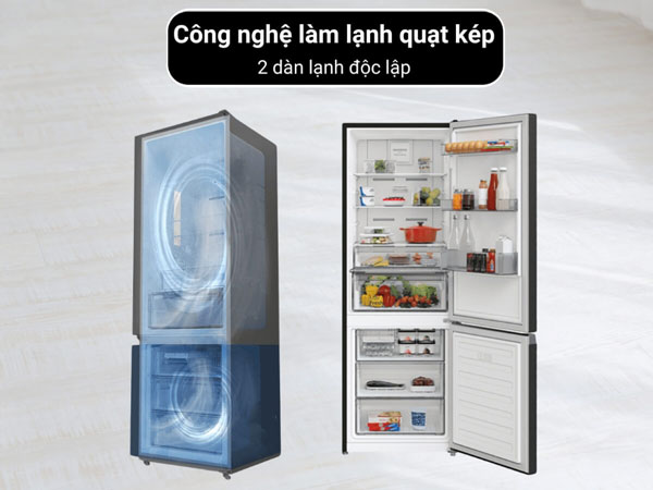 tủ lạnh Hitachi Inverter 323 lít HRBN6340DGBKVN sử dụng hệ thống làm lạnh quạt kép