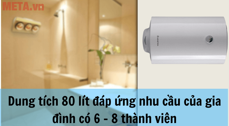 Bình nóng lạnh Ariston Pro R 80 H 2.5 FE có dung tích bình chứa 80 lít, phù hợp với gia đình có 6 - 8 thành viên