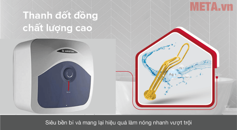 Bình nóng lạnh Ariston BLUE 30 R/AN 2.5 FE có thanh đốt 100% đồng làm nóng nhanh, độ bền vượt trội