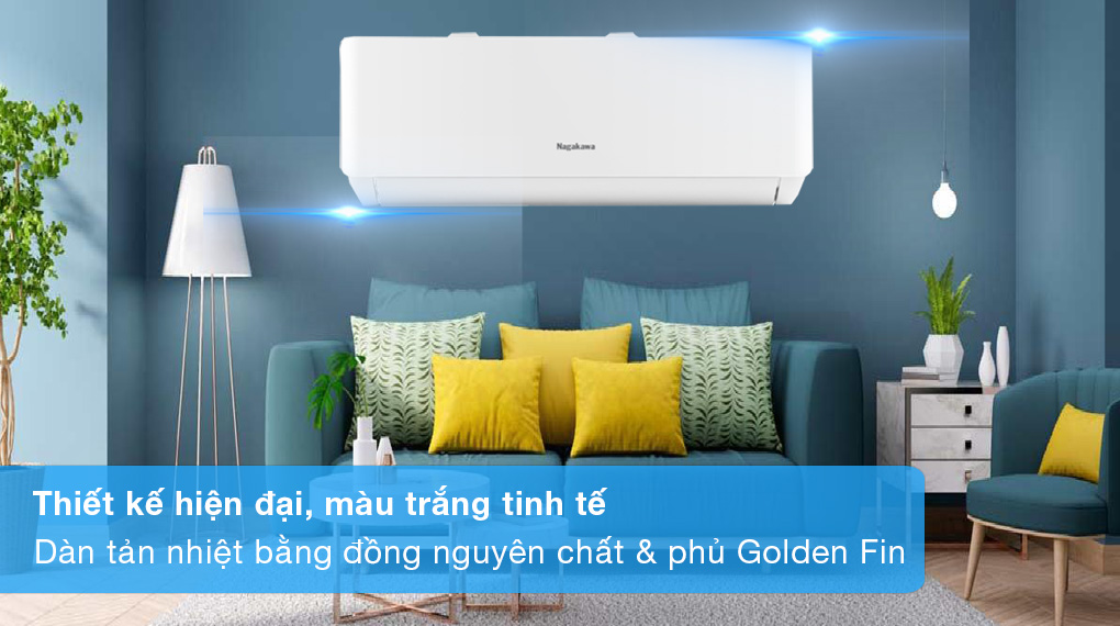 Máy lạnh Nagakawa Inverter 1 HP NIS-C09R2T28 - Thiết kế hiện đại, dàn tản nhiệt bằng đồng nguyên chất và có phủ lớp Golden Fin