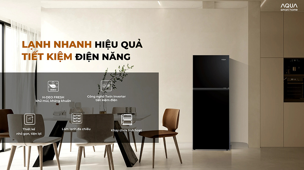 Tủ Lạnh Aqua AQR-T245FA(LB) ngăn đông trên thiết kế hiện đại, tinh tế