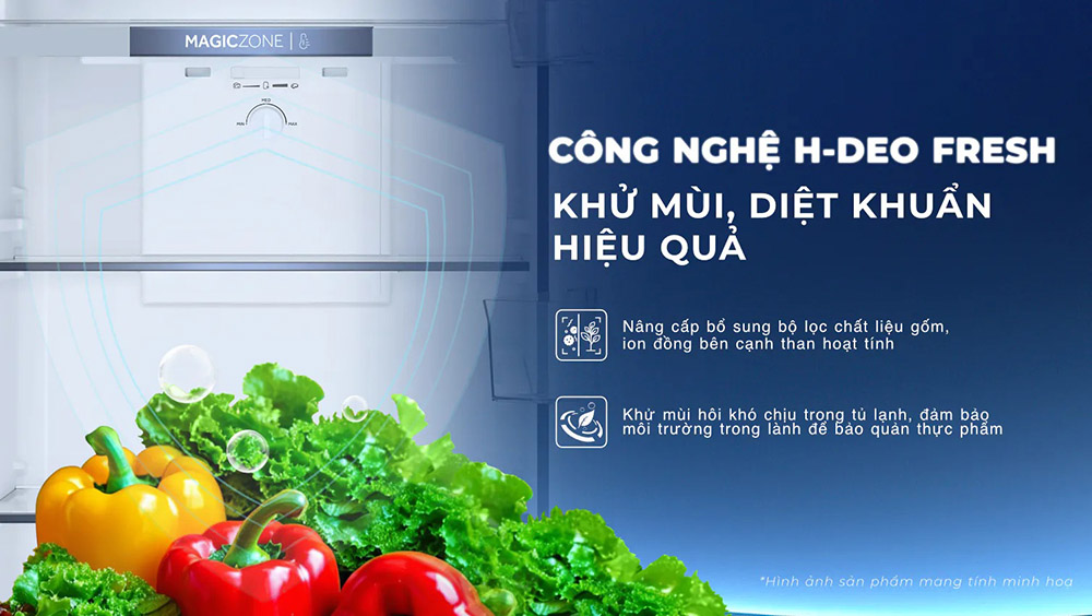H-Deo Fresh khử mùi hiệu quả, giữ không khí trong Tủ Lạnh AQR-T305FA(LB) luôn sạch sẽ