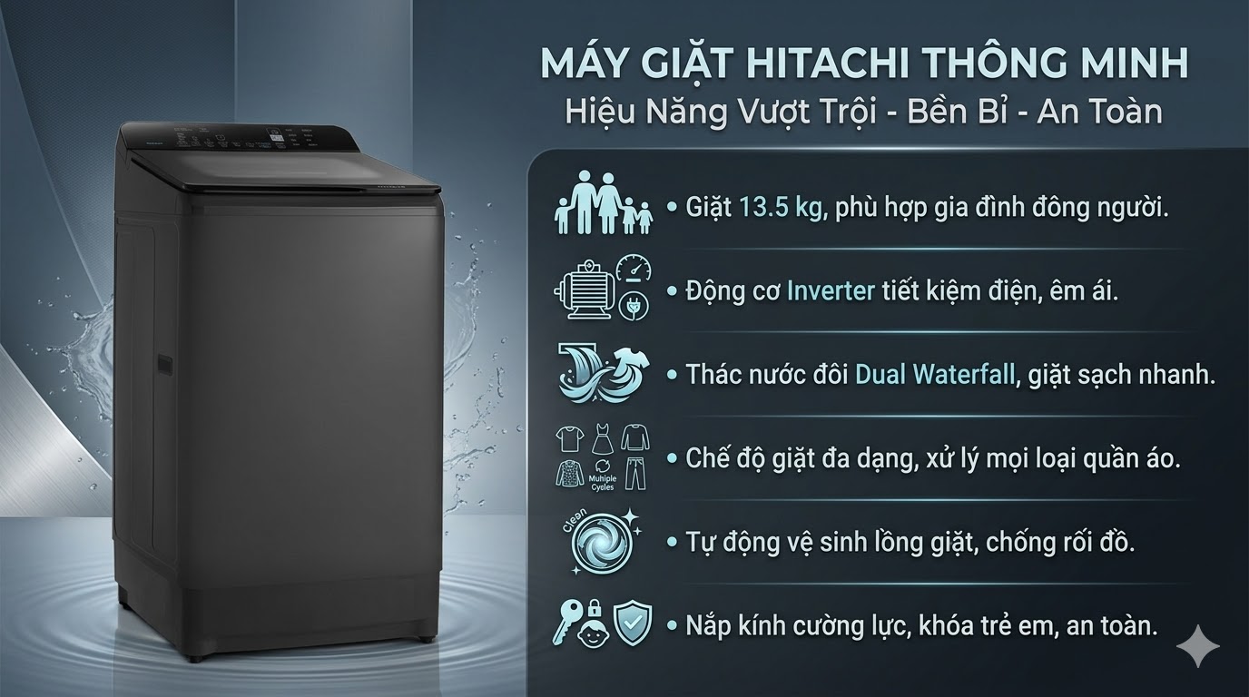 Máy giặt cửa trên Hitachi LTL H3MVW0T GG