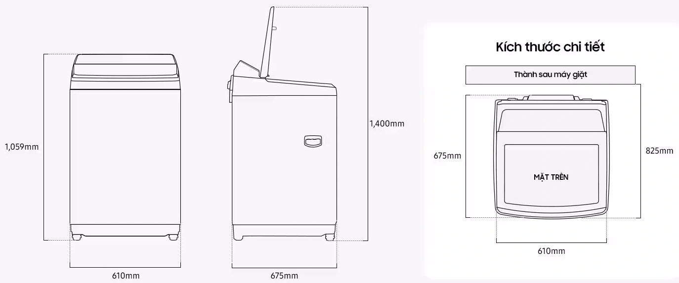 Kích thước máy giặt WA40F12E4LSV Máy giặt WA40F12E4LSV