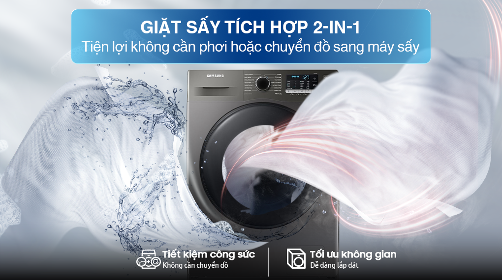 Máy giặt sấy Samsung Ecobubble Inverter giặt 10 kg - sấy 6 kg WD10HG4U04BBSV - Thiết kế