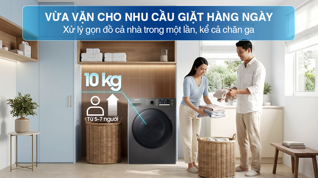 Máy giặt sấy Samsung Ecobubble Inverter giặt 10 kg - sấy 6 kg WD10HG4U04BBSV - Khối lượng giặt