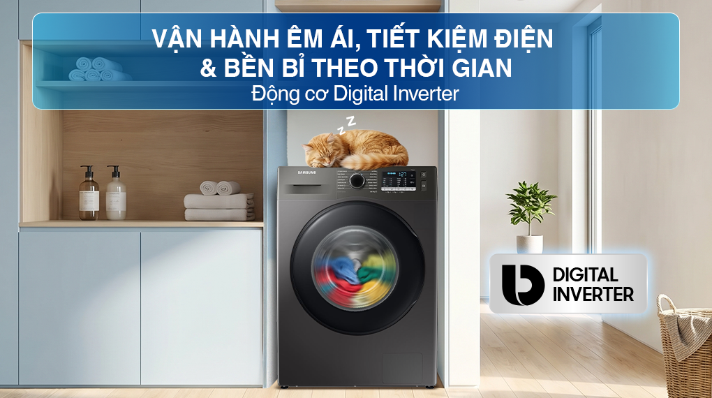 Máy giặt sấy Samsung Ecobubble Inverter giặt 10 kg - sấy 6 kg WD10HG4U04BBSV - Công nghệ tiết kiệm điện