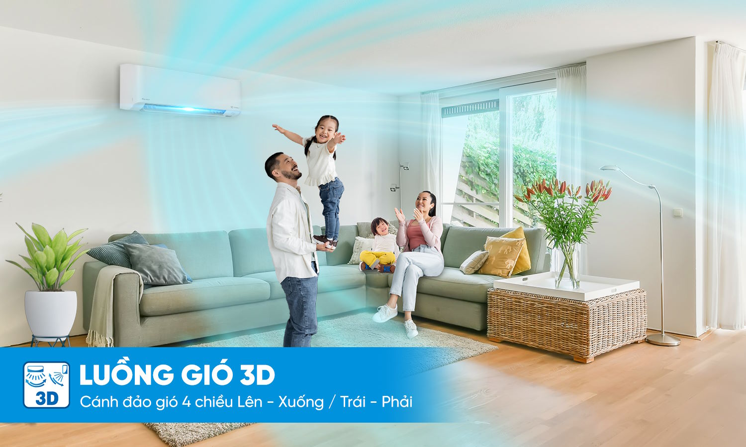 Luồng gió 3D lan tỏa mát mẻ khắp phòng Điều hòa 1 chiều Daikin