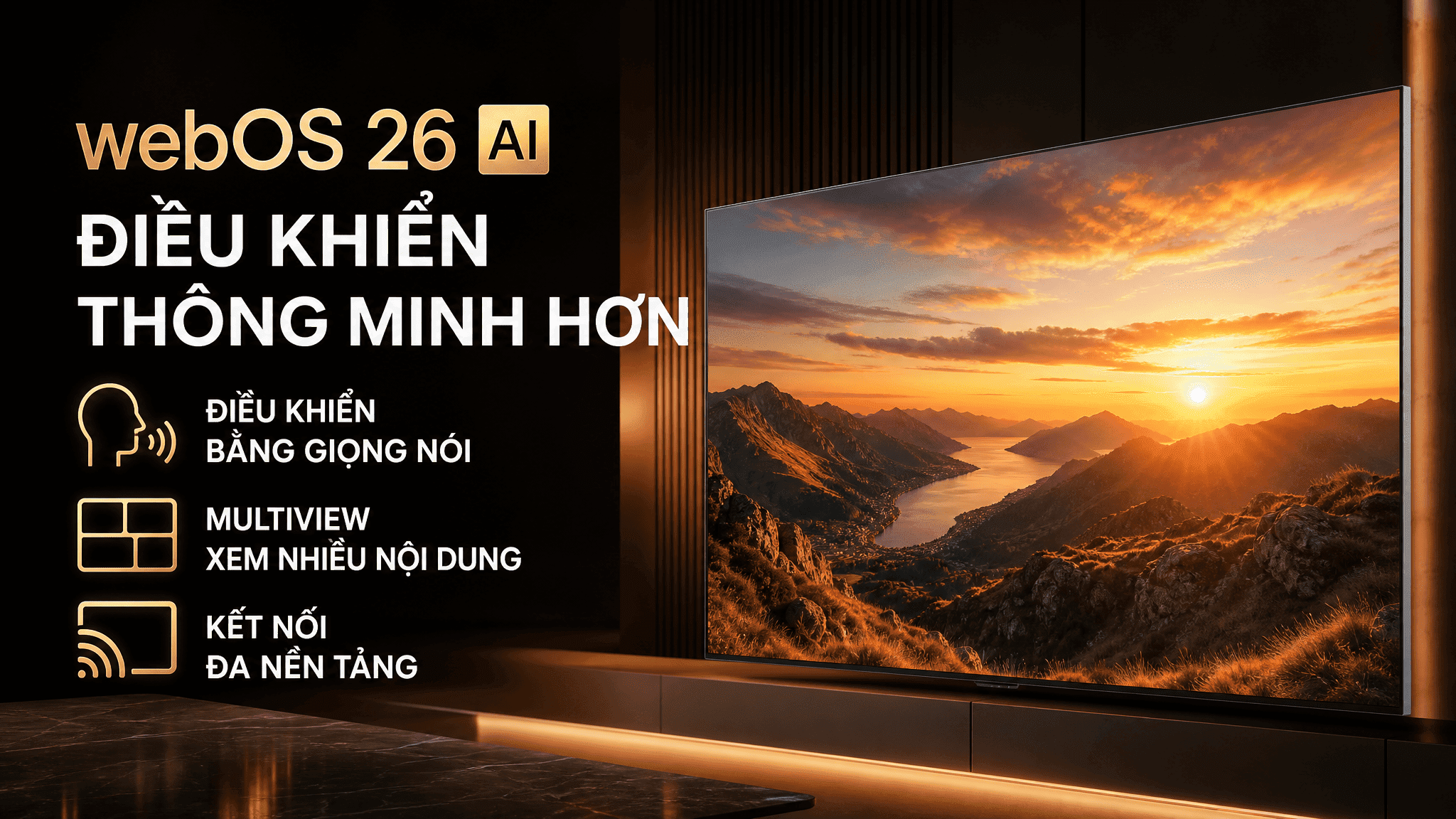 Smart Tivi OLED LG AI 4K 65 inch OLED65G6PSA sử dụng hệ điều hành webOS 26 giúp gia đình truy cập ứng dụng giải trí nhanh chóng Smart Tivi OLED LG AI 4K 65 inch OLED65G6PSA sử dụng hệ điều hành webOS 26 giúp gia đình truy cập ứng dụng giải trí nhanh chóng