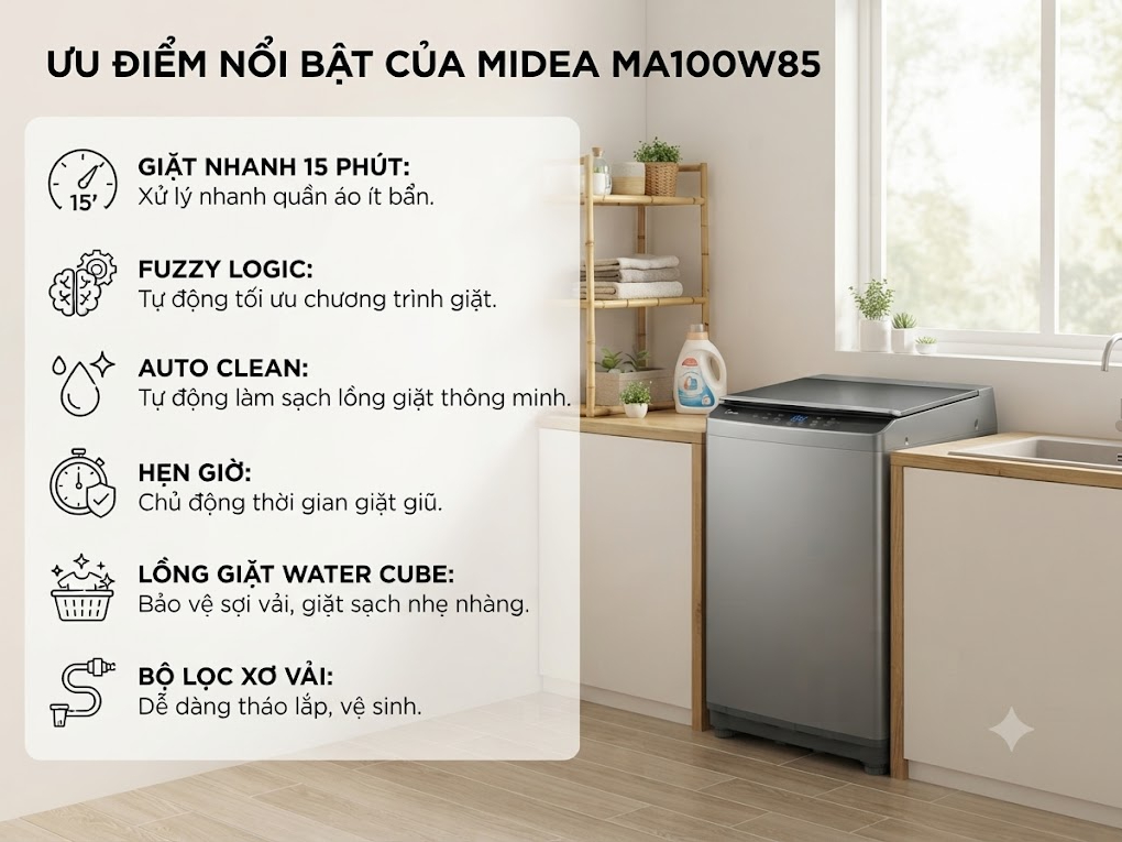 Máy giặt cửa trên Midea MA100W85 Máy giặt cửa trên Midea MA100W85