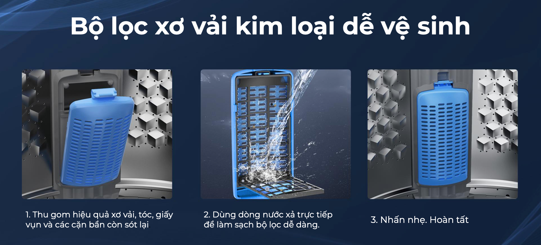 Máy giặt Midea sử dụng bộ lọc sơ vải bằng kim loại Máy giặt Midea