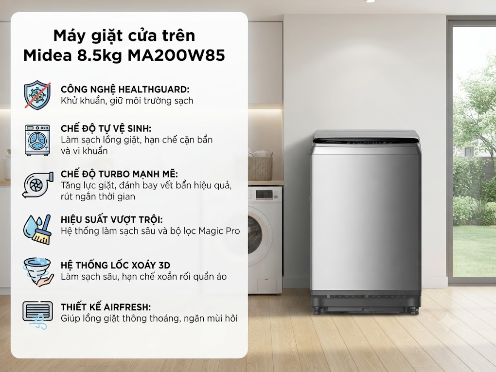 Máy giặt cửa trên Midea MA200W85 Máy giặt cửa trên Midea MA200W85