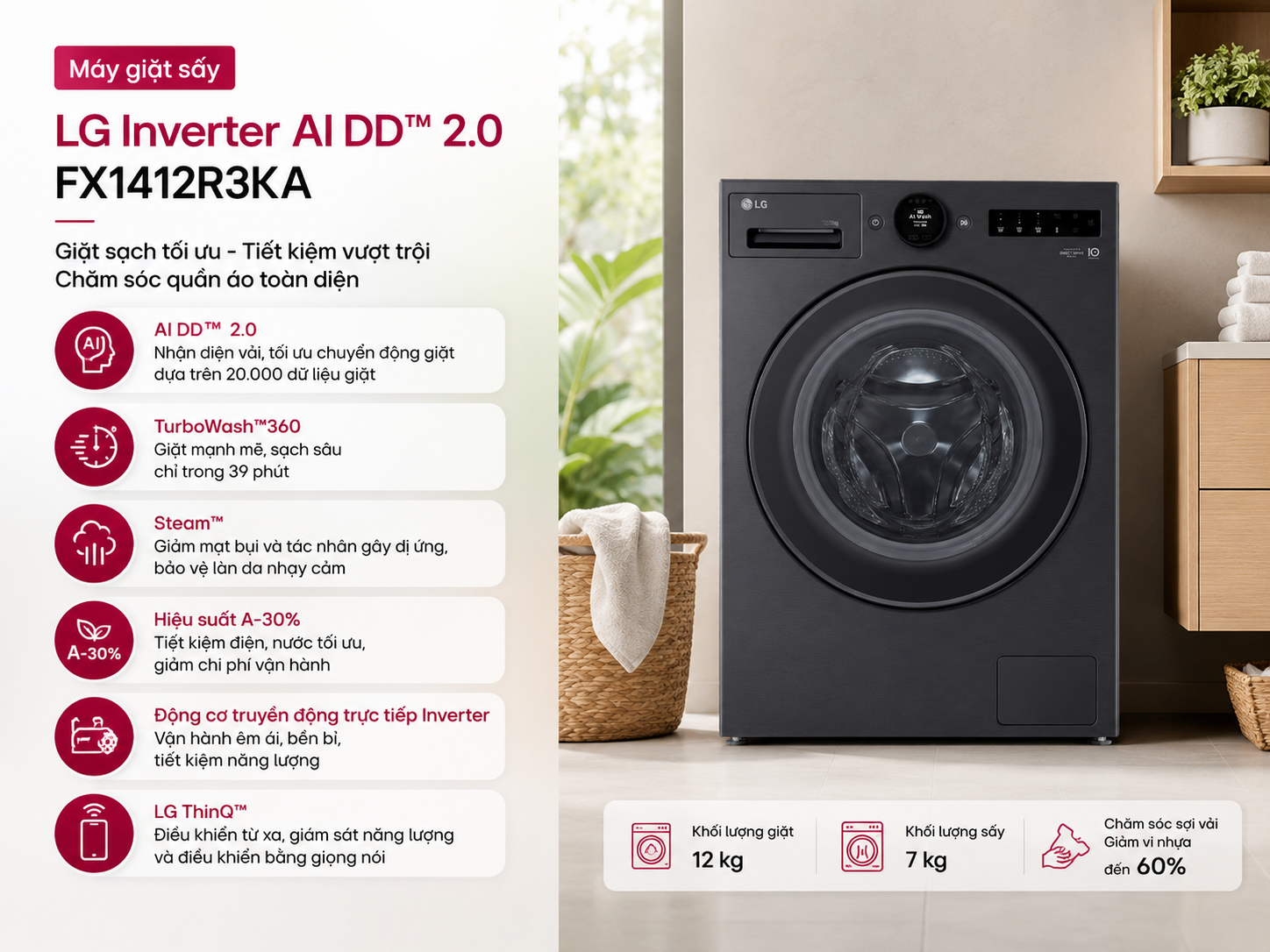 Máy giặt sấy LG Inverter AI DD 2.0 FX1412R3KA