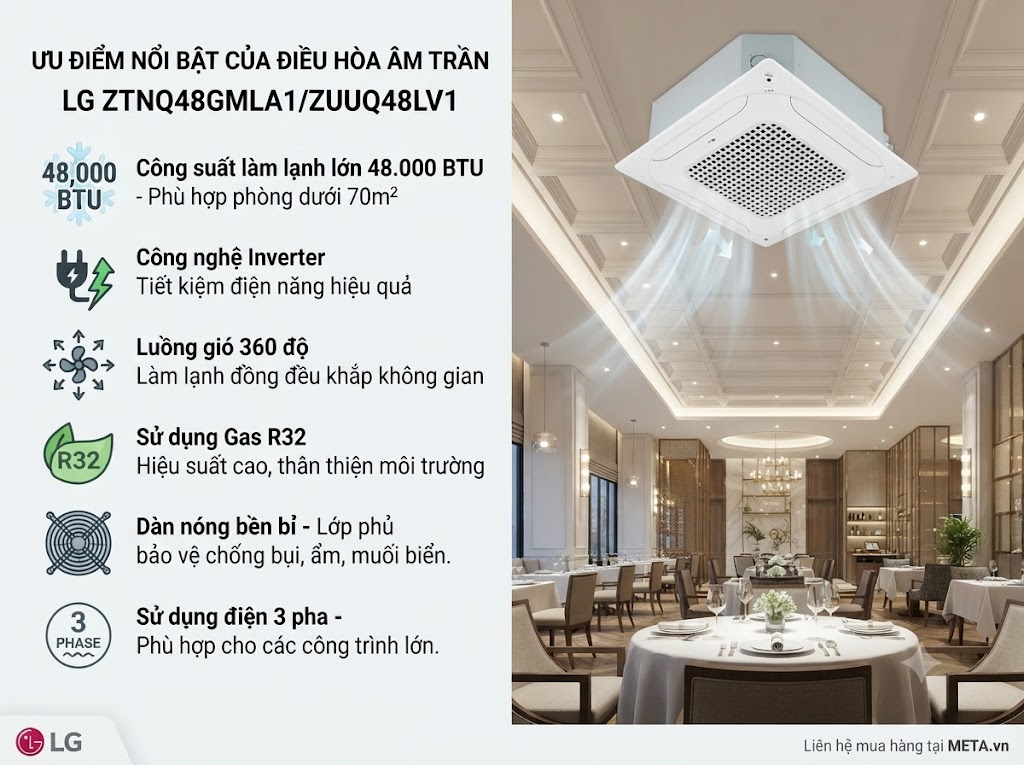 Điều hòa âm trần LG 48.000 BTU 3 pha ZTNQ48GMLA1/ZUUQ48LV1
