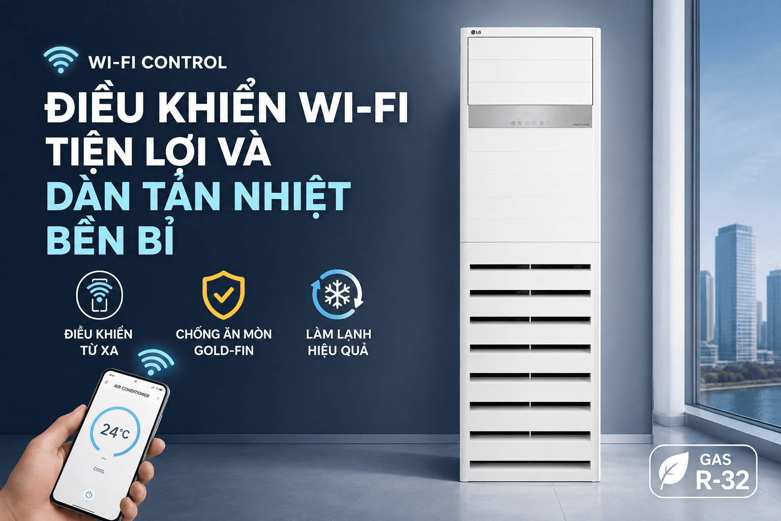 Máy lạnh tủ đứng LG Inverter 3 HP ZPNQ30GT3A1 - Điều khiển Wi-Fi tiện lợi và dàn tản nhiệt bền bỉ Máy lạnh tủ đứng LG Inverter 3 HP ZPNQ30GT3A1 - Điều khiển Wi-Fi tiện lợi và dàn tản nhiệt bền bỉ