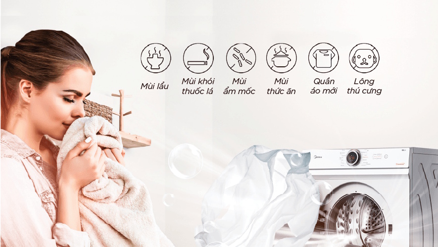 Chế độ Refresh giúp làm mới và khử mùi quần áo Midea MD100A70