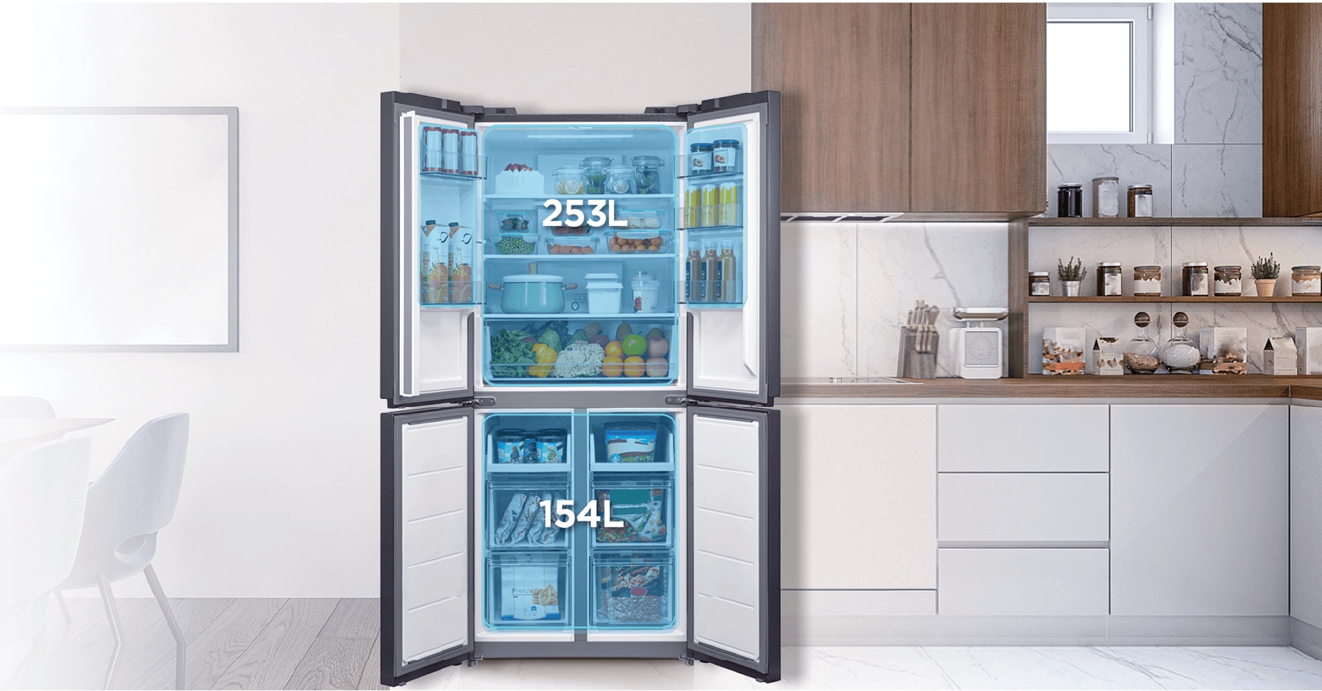 Tủ lạnh 4 cửa Midea MDRF550FGG28VN