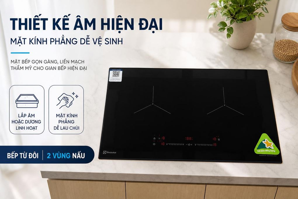 Bếp từ đôi âm Electrolux ​EHI7266BF 5000W - Thiết kế âm hiện đại, mặt kính Ceramic phẳng dễ vệ sinh