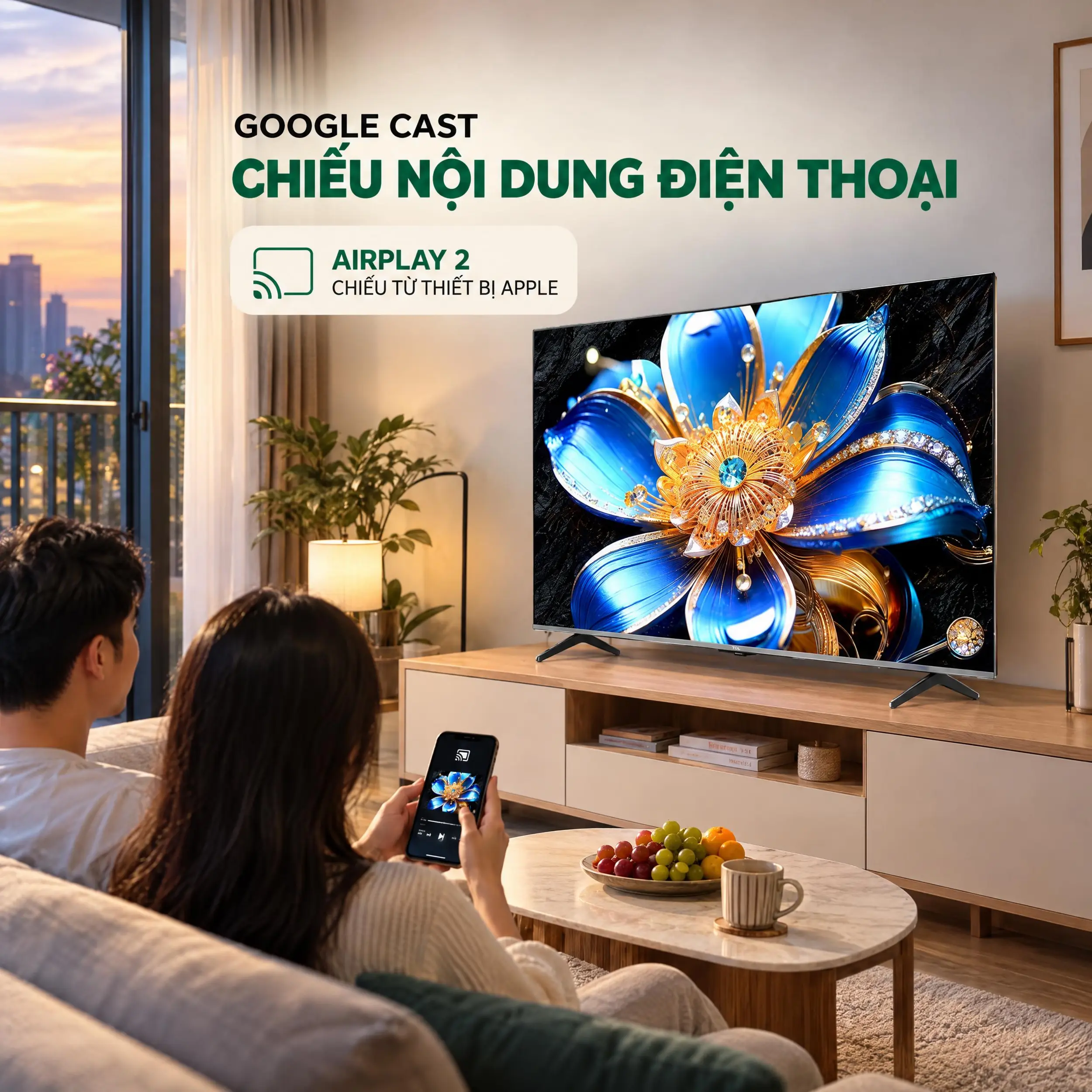 Google Tivi QLED TCL 4K 55 inch 55T6D - Chia sẻ nội dung từ điện thoại