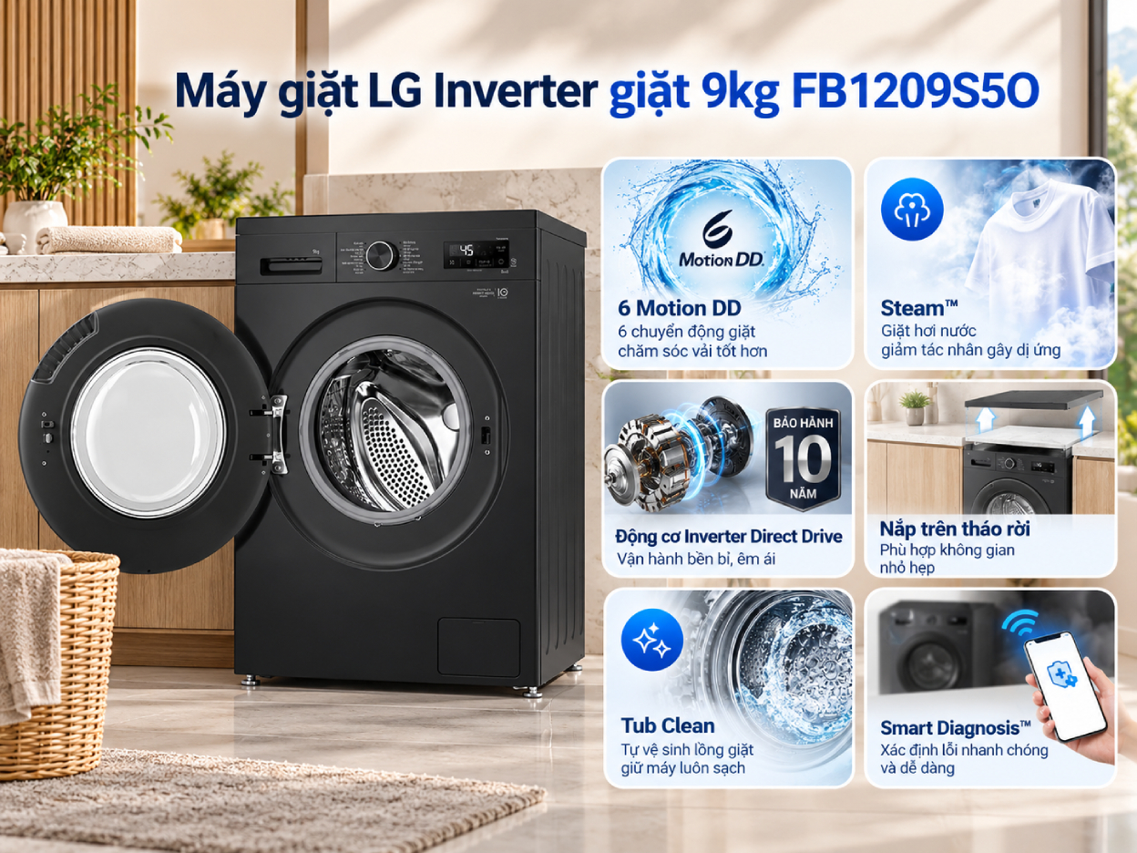 Máy giặt LG AI DD Inverter 9kg FB1209S5O