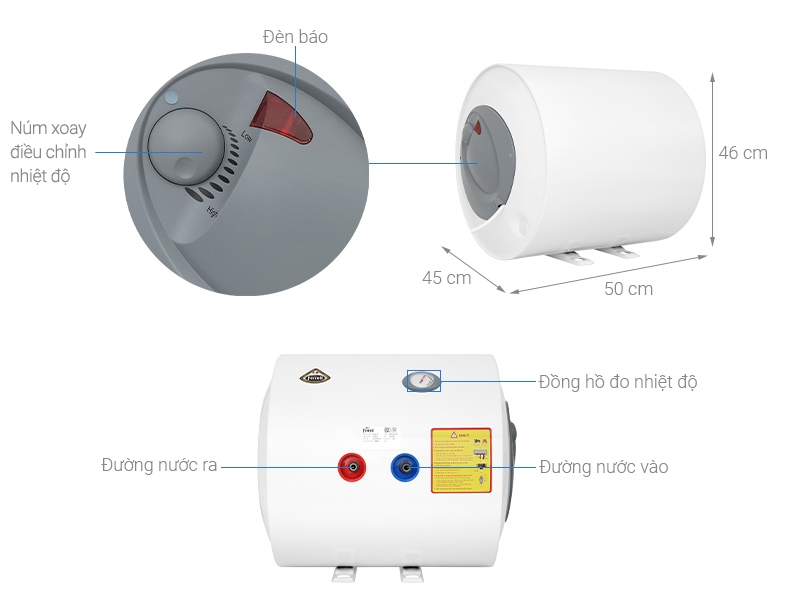 Thông số kỹ thuật máy nước nóng gián tiếp 50L