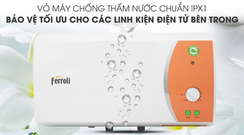 Lớp vỏ chống thấm nước IPX1 - Bình nước nóng Ferroli VERDI 15L TE 15 Lít Lớp vỏ chống thấm nước IPX1 - Bình nước nóng Ferroli VERDI 15L TE 15 Lít