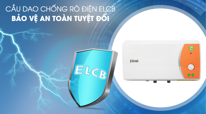 210121-0424050 Cầu dao chống rò điện ELCB - Bình nước nóng Ferroli VERDI 15L TE 15 Lít