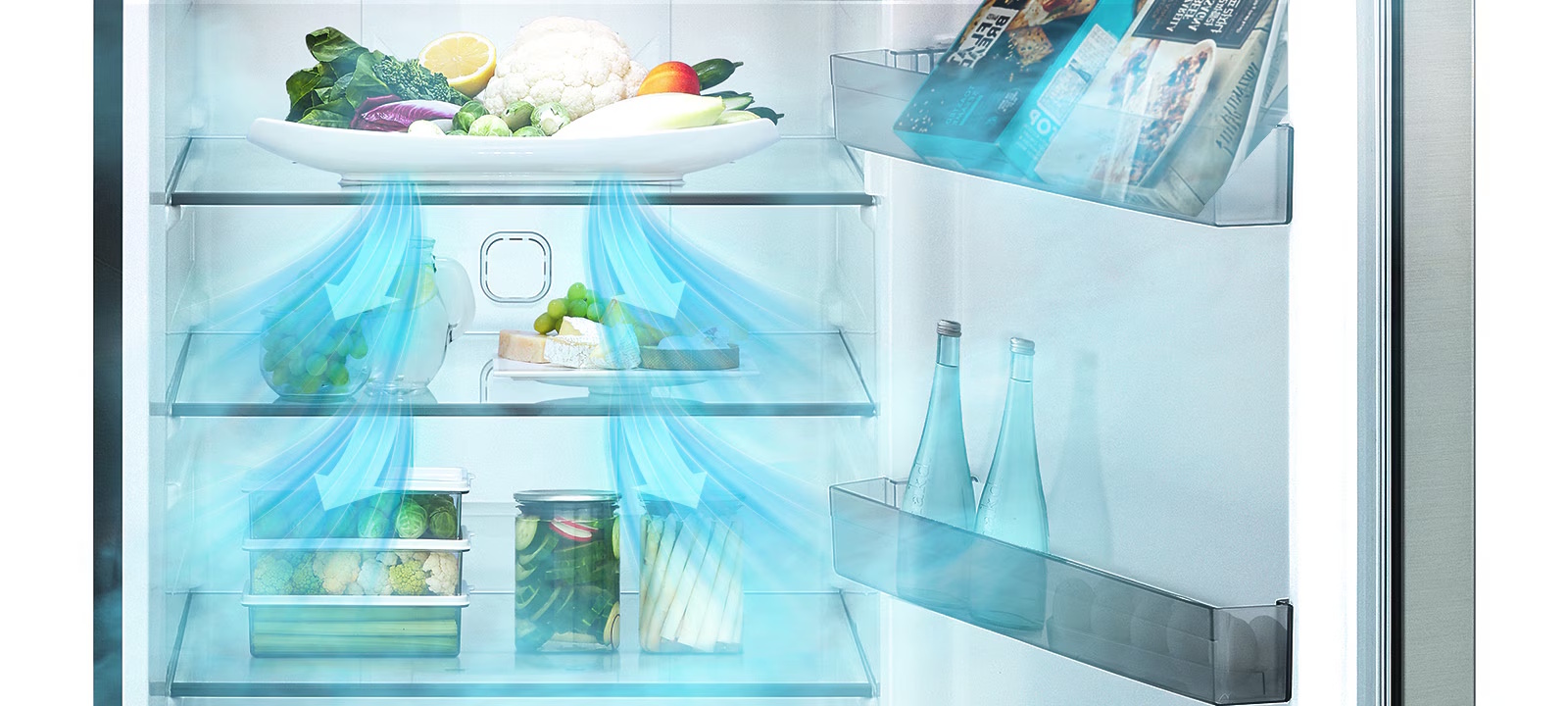 Multi Air Flow – Luồng khí lạnh đa chiều giữ thực phẩm luôn tươi ngon Tủ lạnh LG ngăn đá trên Inverter 325L T33SV