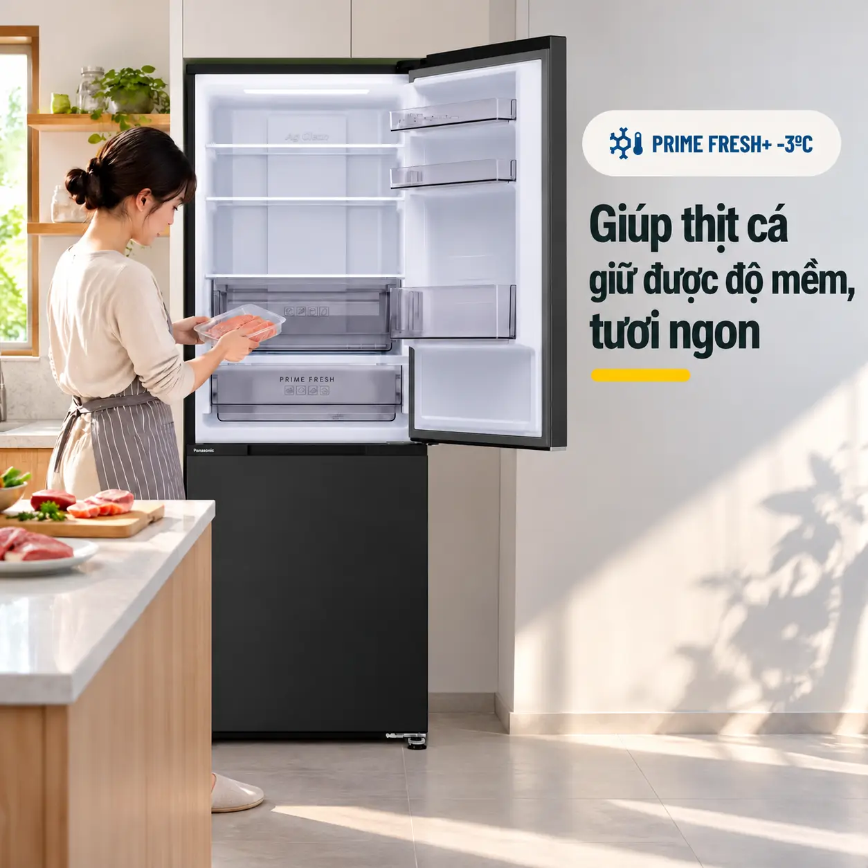 Tủ lạnh Panasonic Inverter 344 lít NR-BV372BWKV - Cấp đông mềm Prime Fresh+ -3ºC 