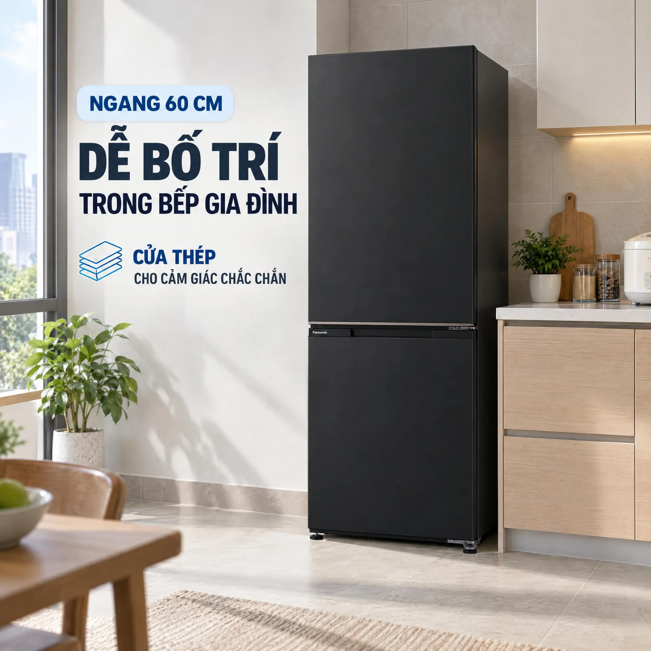 Tủ lạnh Panasonic Inverter 344 lít NR-BV372BWKV - Kích thước gọn tiết kiệm không gian
