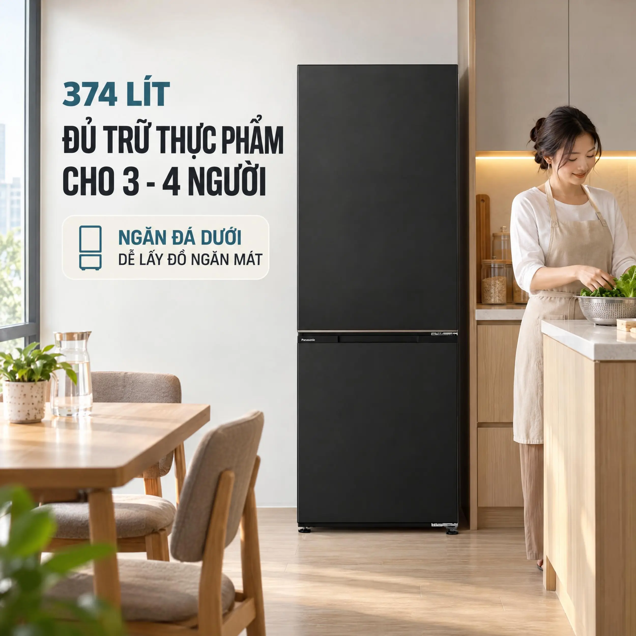 Tủ lạnh Panasonic Inverter 374 lít NR-BV412BWKV - Dung tích 374 lít